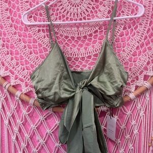 Cider Olive Green Satin Wrap Top NWT Sz Lrg